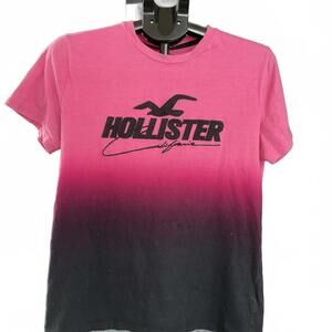 Hollister Ombre Pink to Black Logo T-Shirt Size Medium